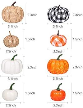 Amazon.com: 16 PCS Fall Decor Artificial Pumpkins Harvest Burlap Bufflo Plaid Faux Foam Pumpkins ... | Amazon (US)