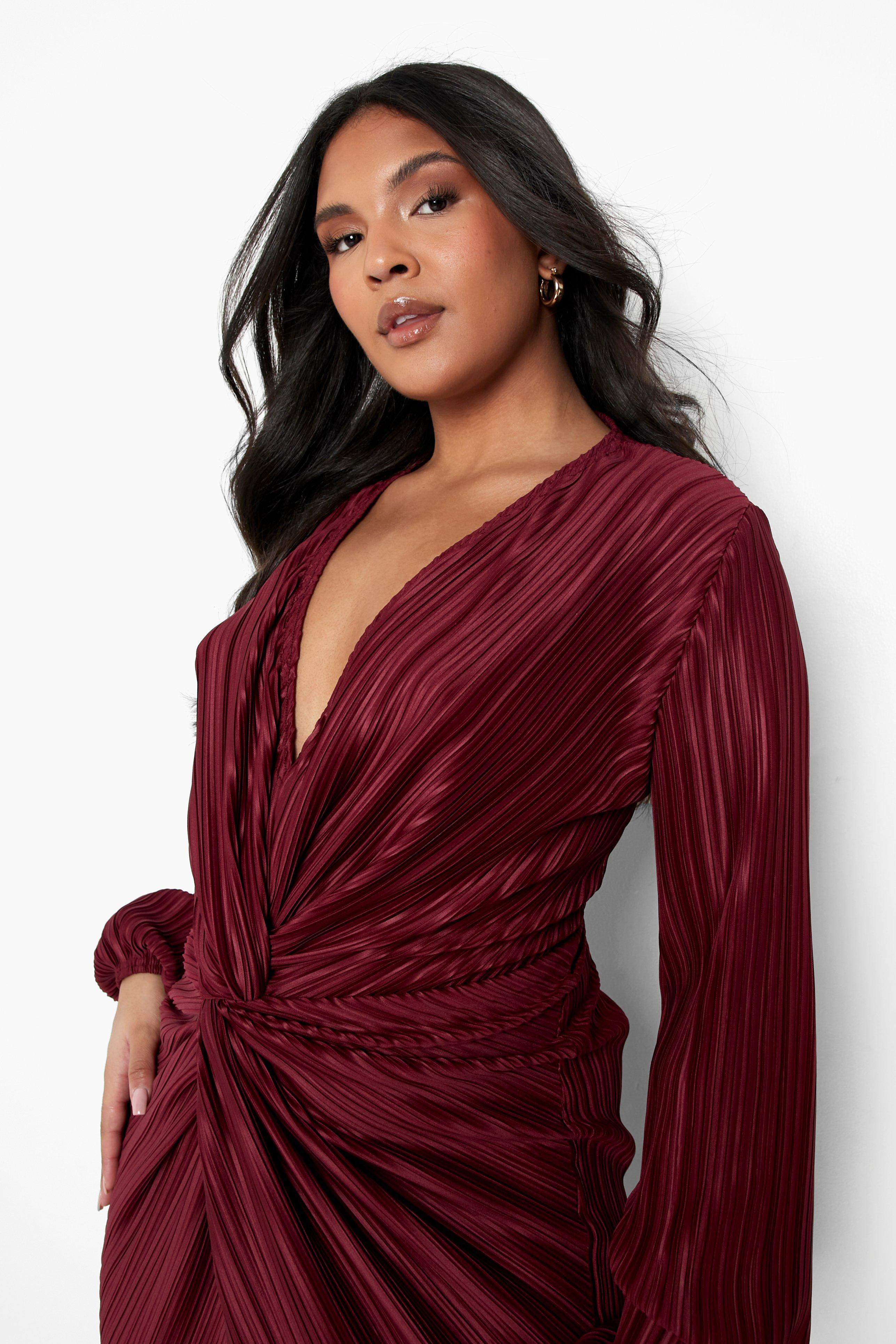 Plus Plisse Twist Front Midi Dress | Boohoo.com (US & CA)
