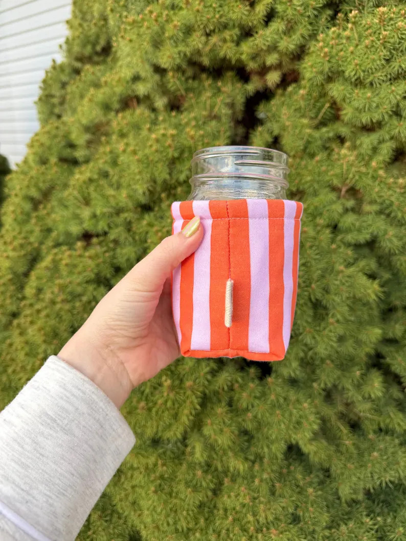 Orange and Pink Stripe MASON JAR Sleeve - Etsy | Etsy (Global)