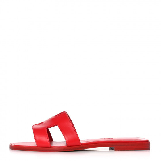 HERMES Calfskin Oran Sandals 35.5 Rouge Bali | Fashionphile