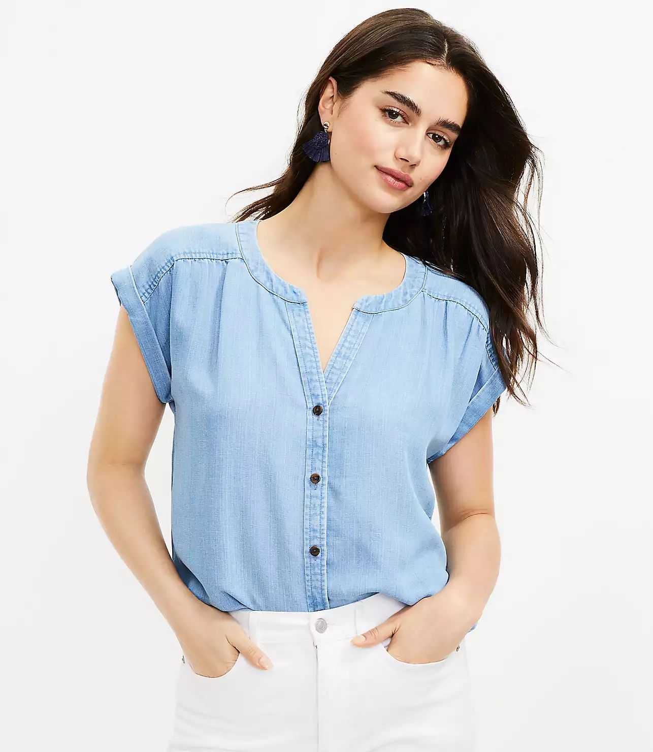 Petite Chambray Dolman Shirt | LOFT