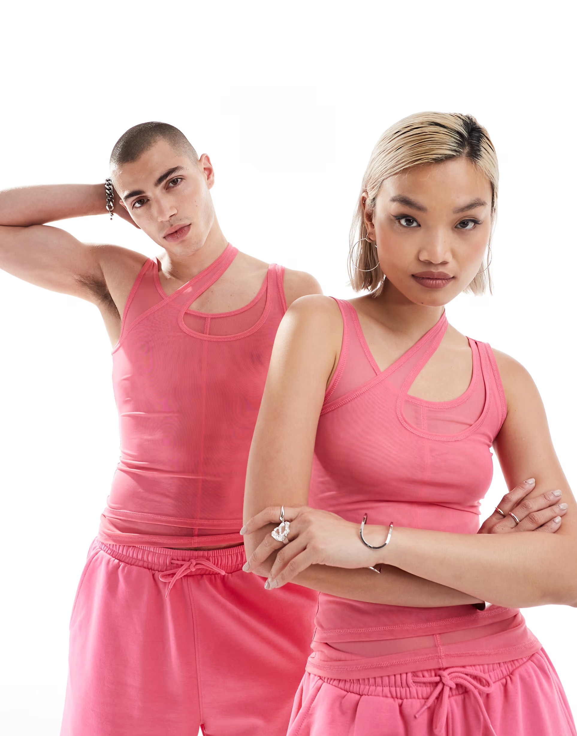 Weekday Unisex sheer mesh double layer top in bright pink - Exclusive to ASOS | ASOS (Global)