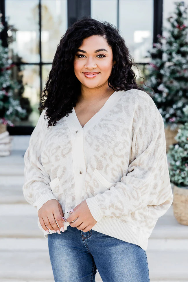 See It Differently Beige And Ivory Leopard Print Cardigan | Pink Lily