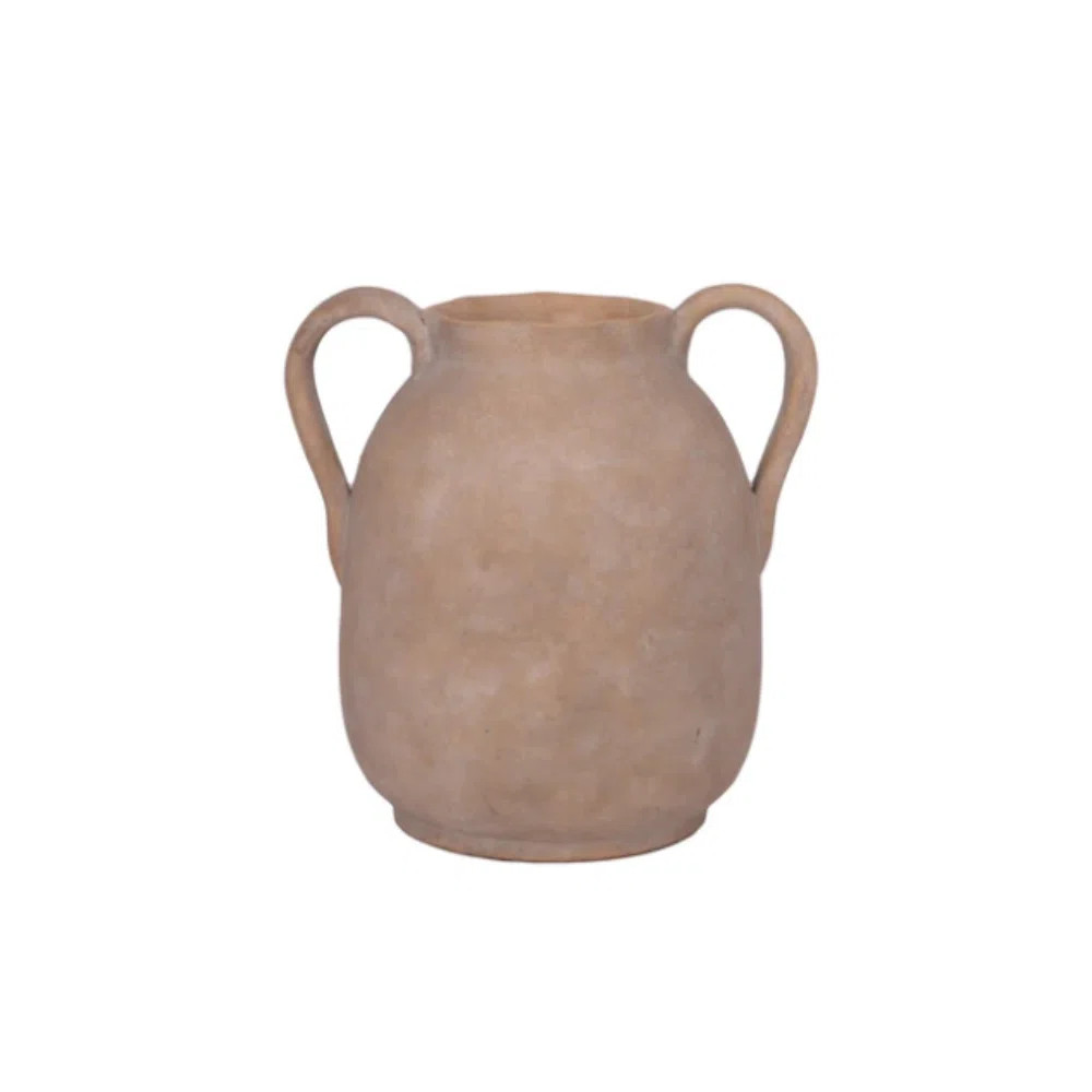 Stoneware Vase With Handle Finish White Wash Terracotta | Wayfair North America