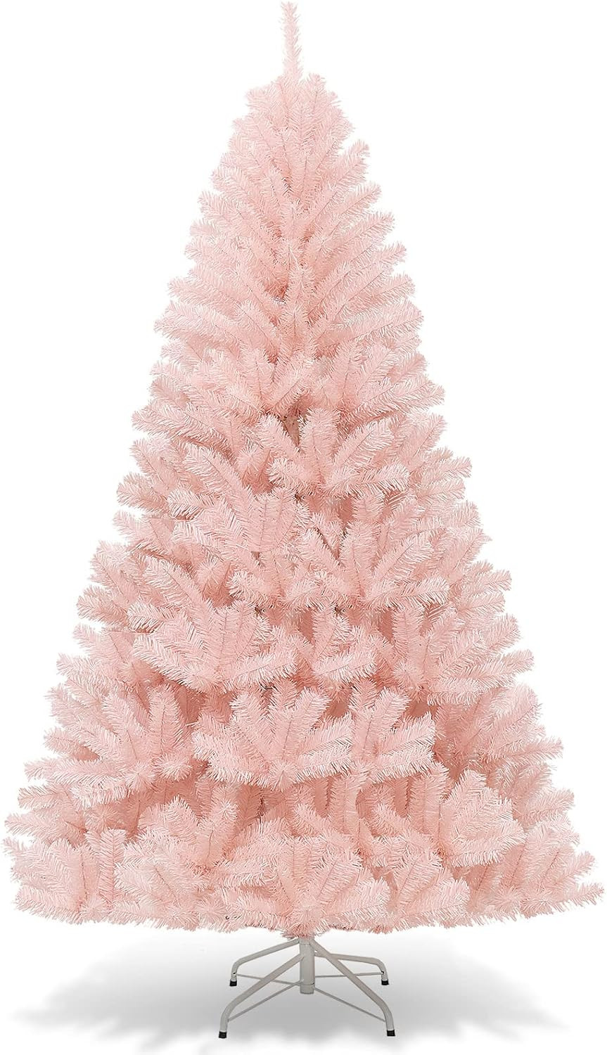 Goplus Pink Artificial Christmas Tree, 7FT Premium Unlit Hinged Spruce Full Tree, with Metal Stan... | Amazon (US)