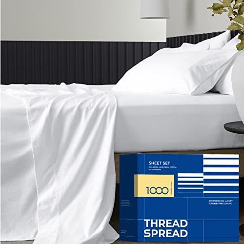 Pure Egyptian King Size Cotton Bed Sheets Set (King, 1000 Thread Count) White Bedding and Pillow ... | Amazon (US)