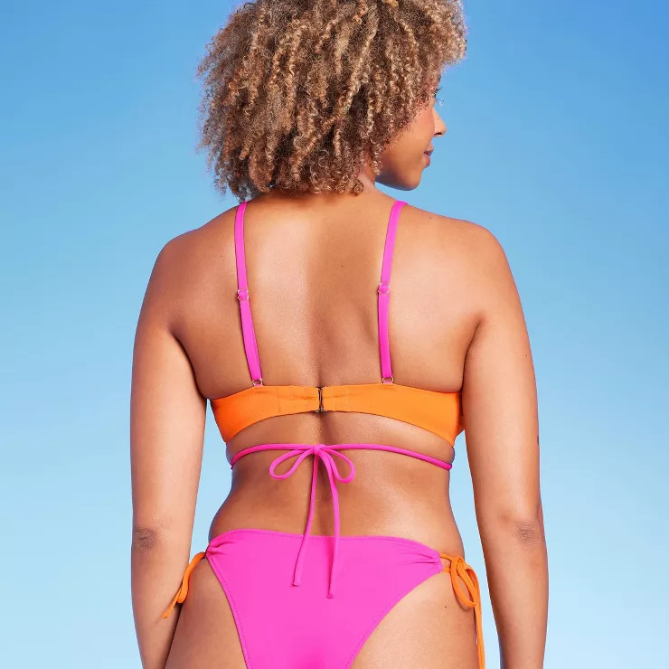 Women's Strappy Ring Detail Colorblock Bikini Top - Shade & Shore™ Orange/Pink | Target