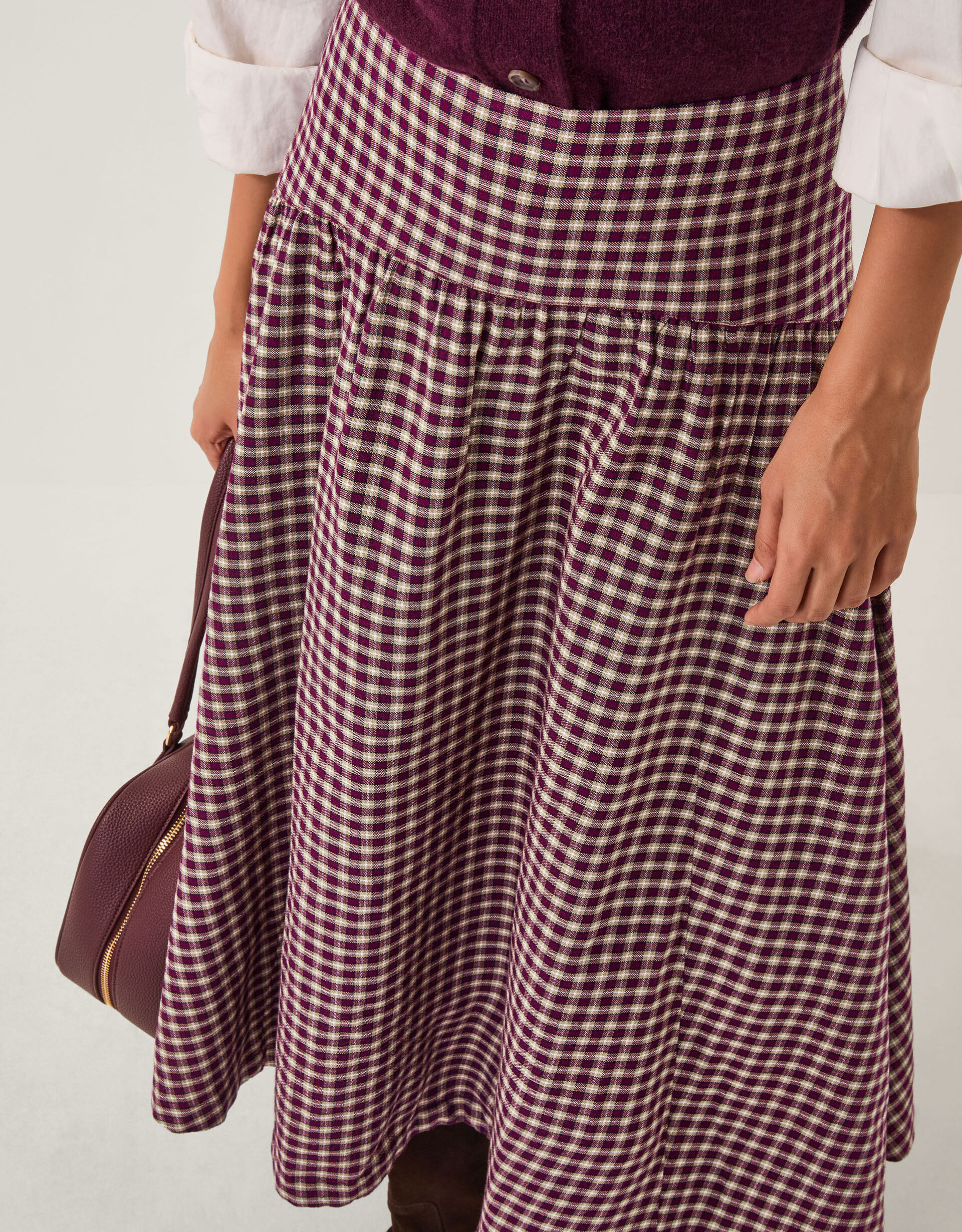Agatha Check Drop Waist Midi Skirt Red | Monsoon (UK)