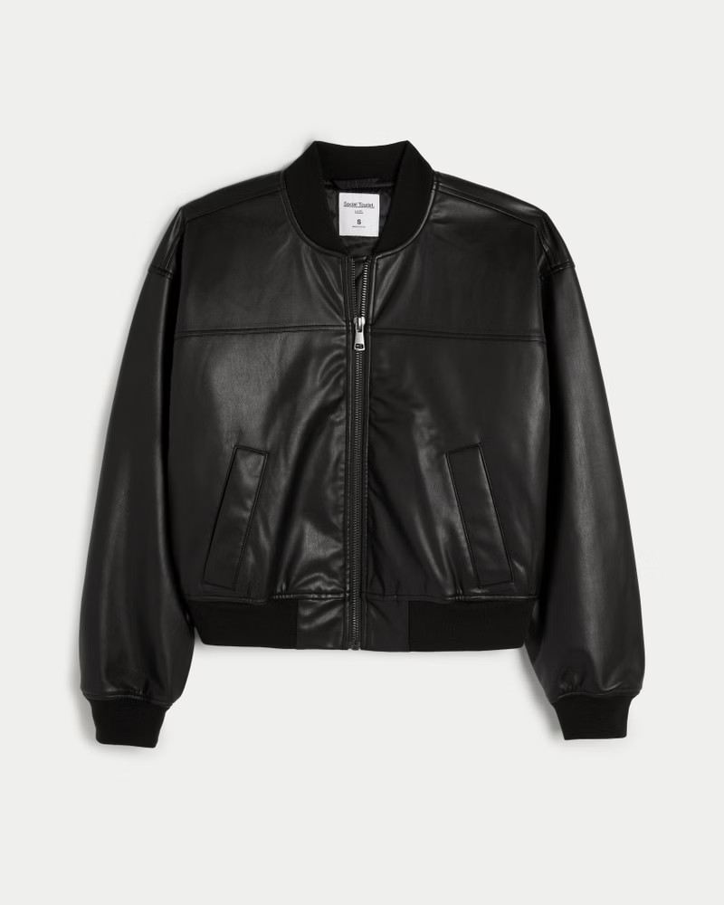 Social Tourist Oversized Vegan Leather Bomber Jacket | Hollister (EU)