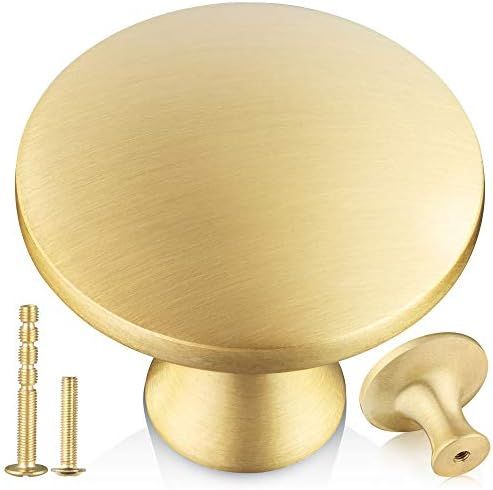 QogriSun 5-Pack Solid Brass Kitchen Cabinet Knobs, 1-5/16-Inch Diameter, Round Gold Dresser Drawe... | Amazon (US)