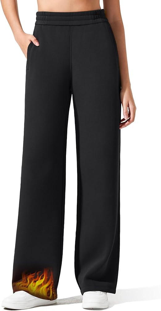 G4Free Flurrylux Cotton Fleece Lined Sweatpants Women Elastic Waist Wide Leg Lounge Pants Warm Wi... | Amazon (US)