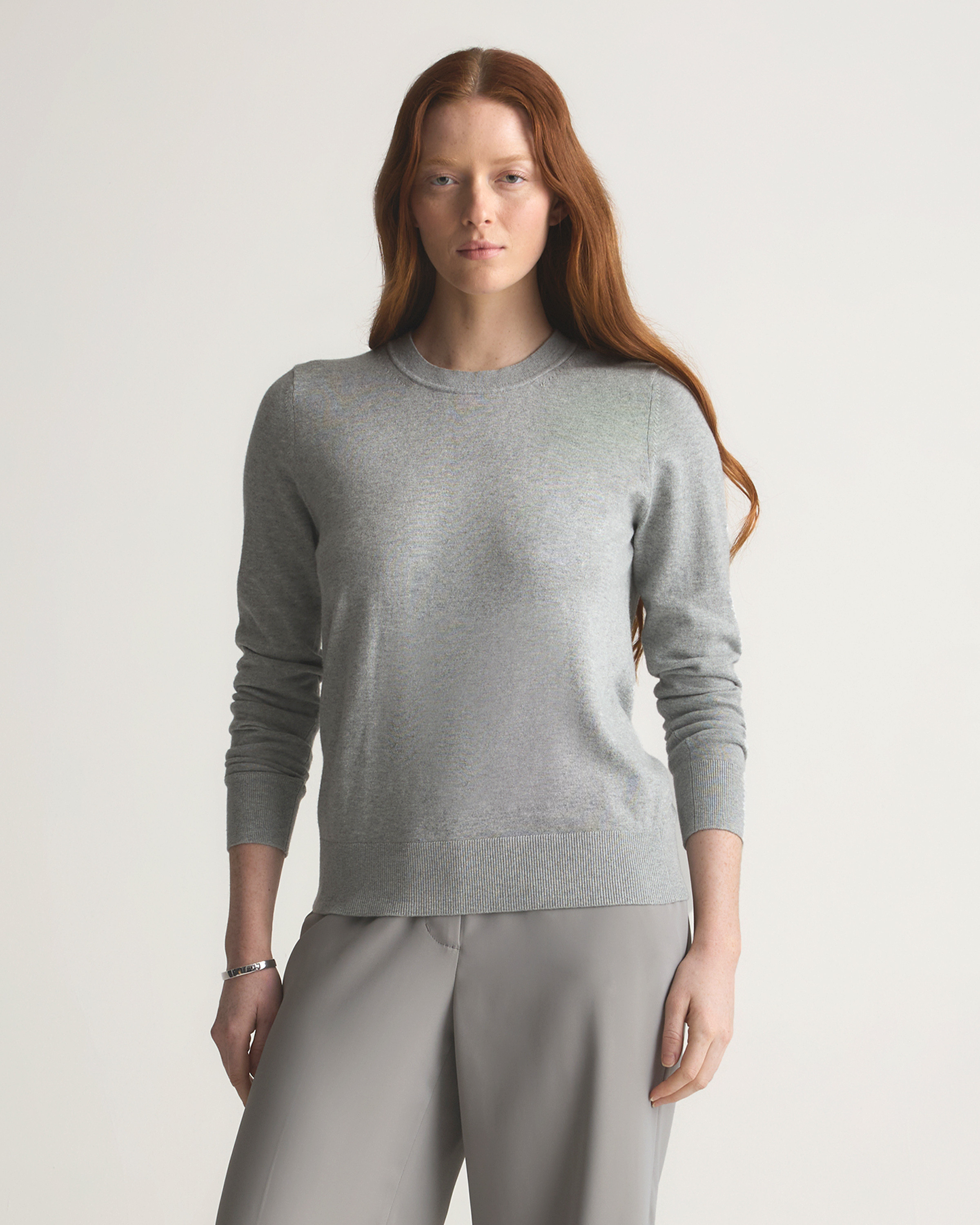 Quince | Women's Lightweight Cotton Cashmere Crew Sweater in Heather Grey, Size XS, Organic Cotton | Quince