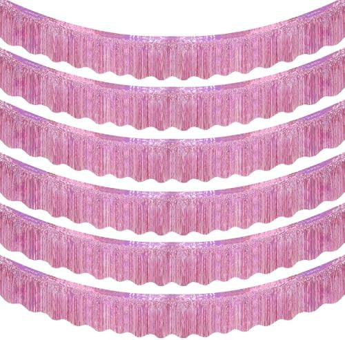 LOLStar 6 Pack Pink Foil Fringe Garland Birthday Party Decorations, 59Ft Metallic Tinsel Streamer... | Amazon (US)