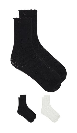 Jules Lace Crew Socks Pack Of 2 in Black & Ivory | Revolve Clothing (Global)