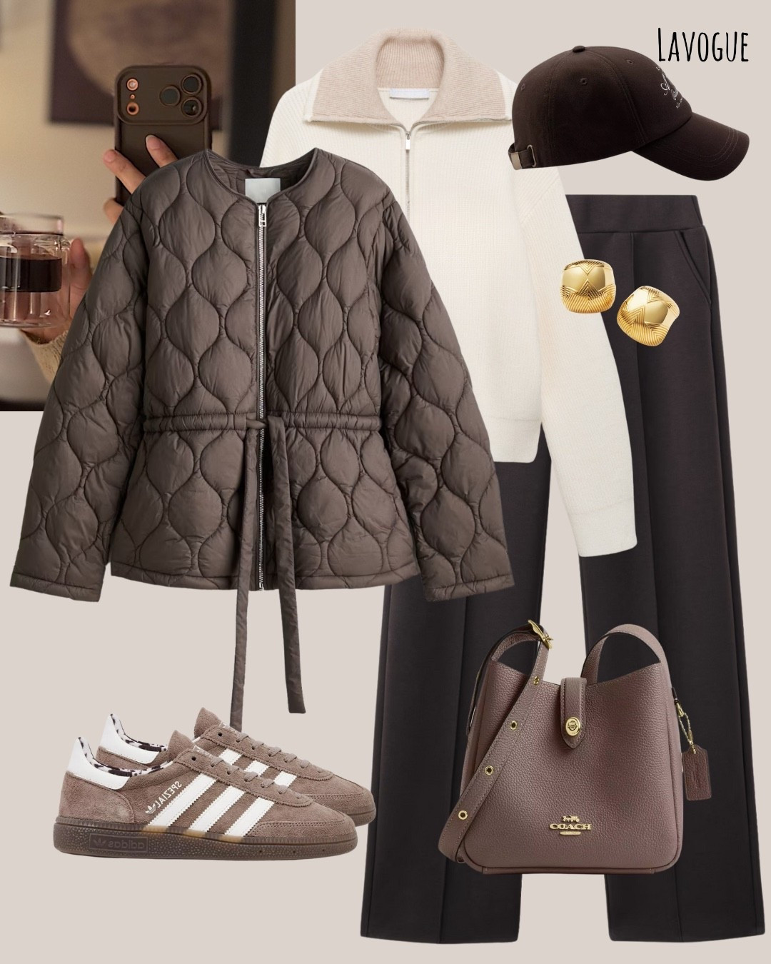 Brown quilted jacket + cream sweater with a zip collar = cozy with a twist. Paired with brown joggers, Adidas sneakers, and a taupe handbag for the ultimate weekend-ready vibes.

#LTKStyle #OOTD #CozyChic #NeutralLayers #WeekendVibes #EffortlessStyle #SneakerStyle

#LTKWorkwear #LTKFindsUnder100 #LTKTravel