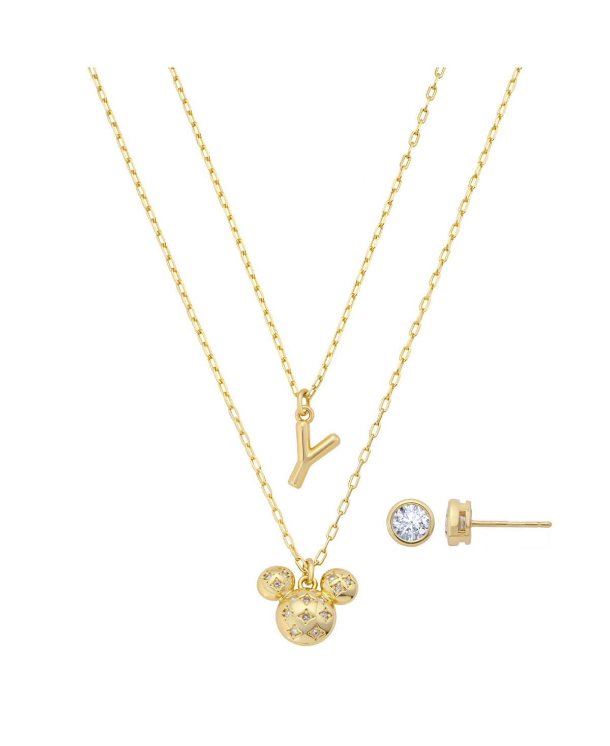 Disney Mickey Mouse Cubic Zirconia Initial Pendant Necklace and Earring Set - Gold Y | Macy's