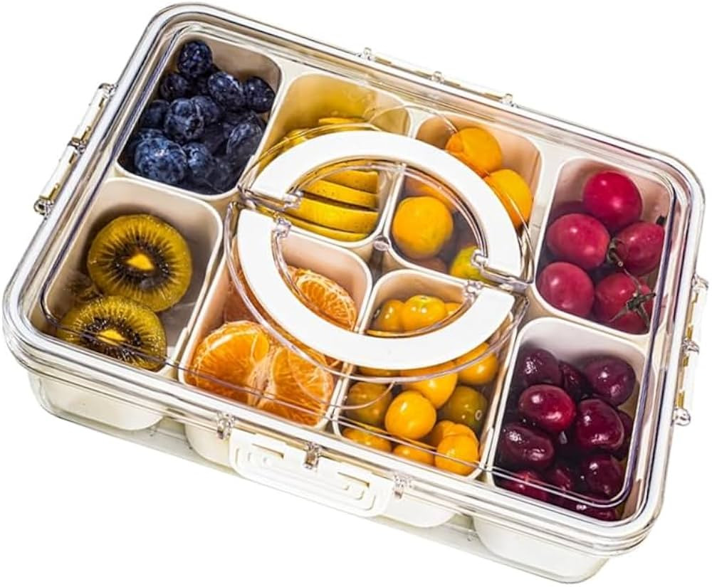 Divided Serving Tray with Lid and Handle, Snackle Box Container for Portable Snack Platters, Stor... | Amazon (US)