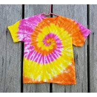 Girls Tie Dye T-Shirt, Xs S M L Xl, Short Sleeve Tshirt, Orange Pink & Deep Yellow, Hippie Kids | Etsy (US)