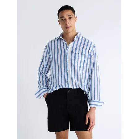 Free Assembly Men's Striped Linen Blend Button Front Shirt with Long Sleeves, Sizes XS-3XL | Walmart (US)