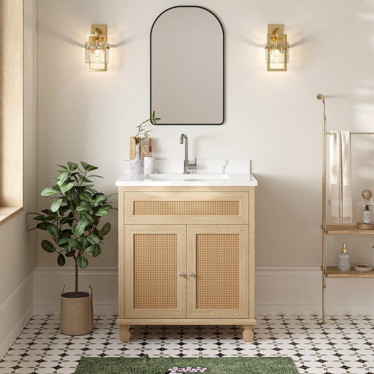 Bathroom Vanity Set 29.9" Modern Freestanding Sintered Stone Bathroom Vanity with Sink | Homary