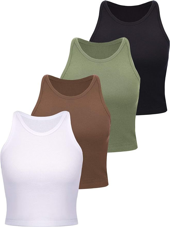 4 Pieces Basic Crop Tank Tops Women Sleeveless Racerback Crop Tops Cotton Sport Crop Tops for Lad... | Amazon (US)