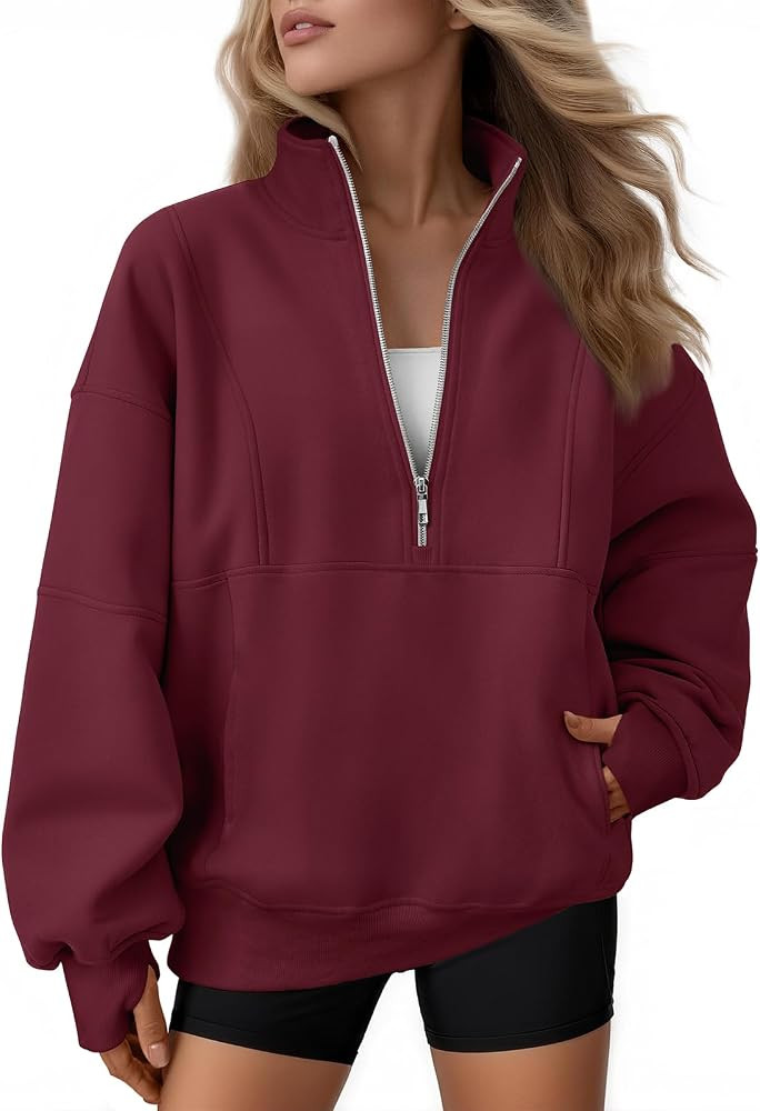 AUTOMET Women's Quarter Zip Oversized Sweatshirt Fleece Mock Neck Pullover | Amazon (US)
