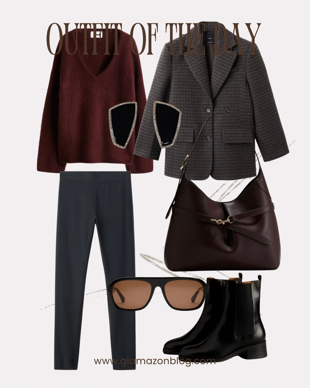 Warm casual outfit, winter outfit, autumn outfit, wool blazer, leggings, heaven mayhem sunglasses, large earrings, brown jumper 

#LTKwinter #LTKfestive #LTKeurope