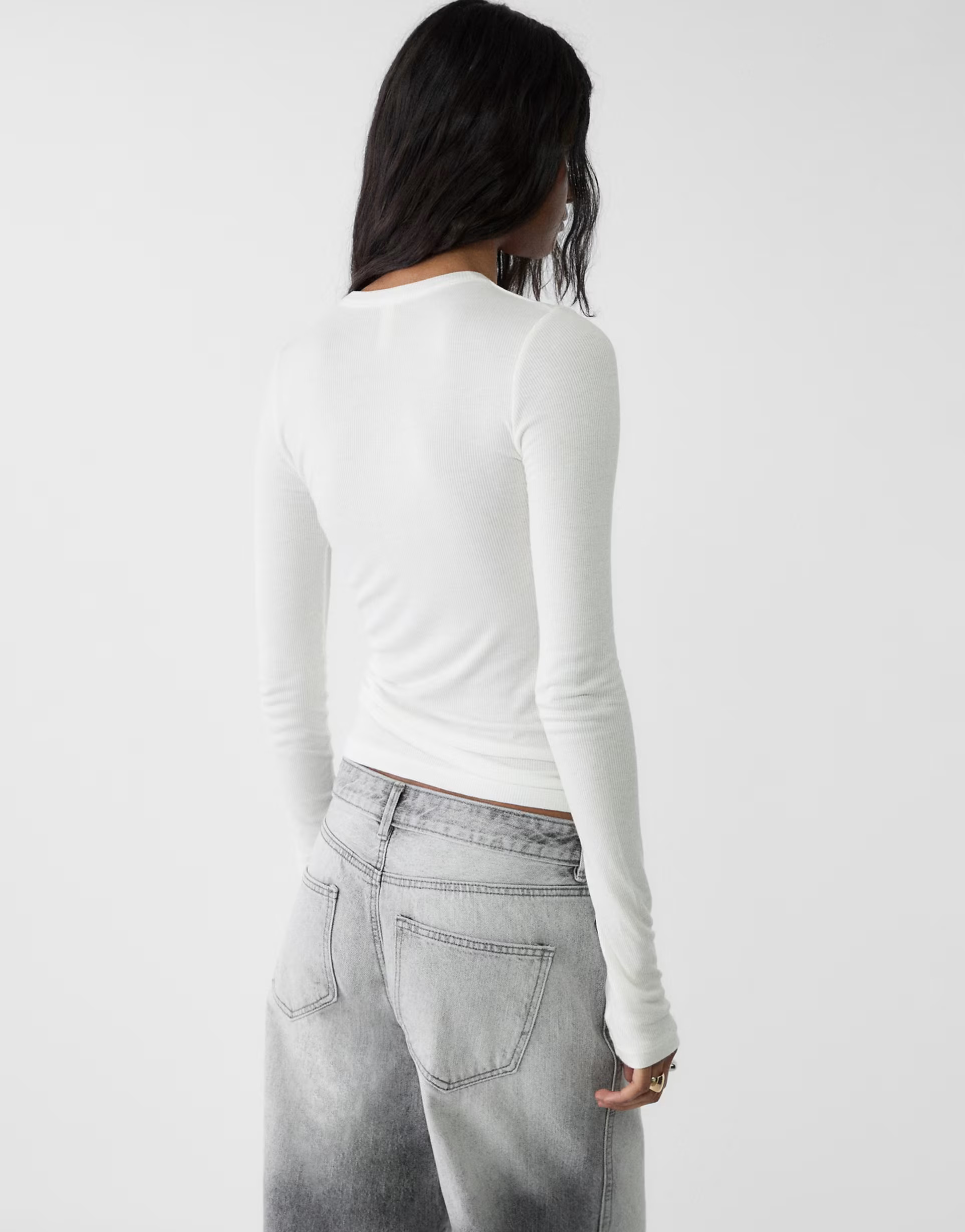 Stradivarius ribbed long sleeve t-shirt in ecru | ASOS | ASOS (Global)
