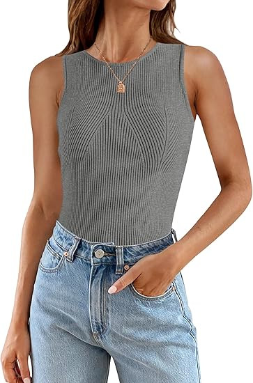 ZESICA Womens 2025 Ribbed Tank Tops Summer Sleeveless High Neck Casual Slim Fitted Basic Knit Shi... | Amazon (US)