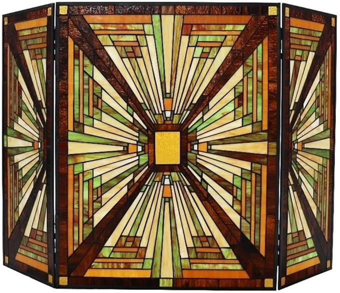 Chloe Lighting Innes Tiffany-Style 3pcs Folding Mission Fireplace Screen 45" Wide, Multicolor | Amazon (US)