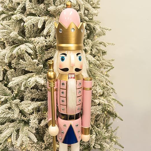 Amazon.com: KI Store 4ft Christmas Nutcracker Wooden Pink King Nutcracker Figurine Christmas Deco... | Amazon (US)