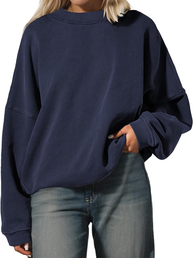 Women’s Oversized Sweatshirt Crewneck Pullover Top Casual Drop Shoulder Crew Neck Plain Shirt 2... | Amazon (US)