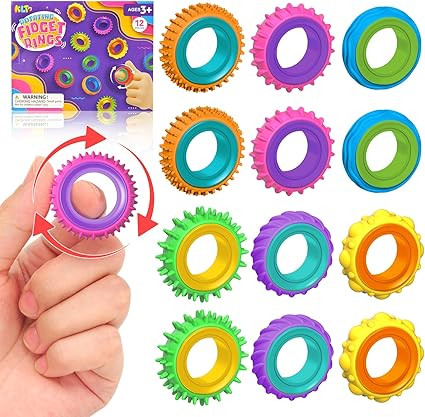 Fidget Toys Sensory Rings for Kids: 12 Pack Finger Spinner Rings - Texture Stress Toys for Kids A... | Amazon (US)