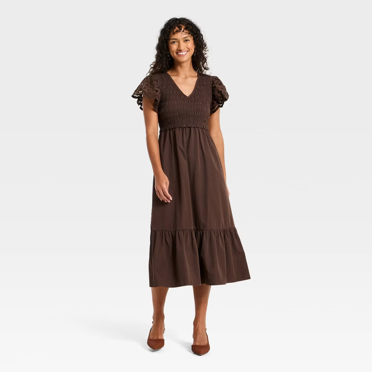 Women's Flutter Short Sleeve Smocked Midi A-Line Dress - Universal Thread™ | Target
