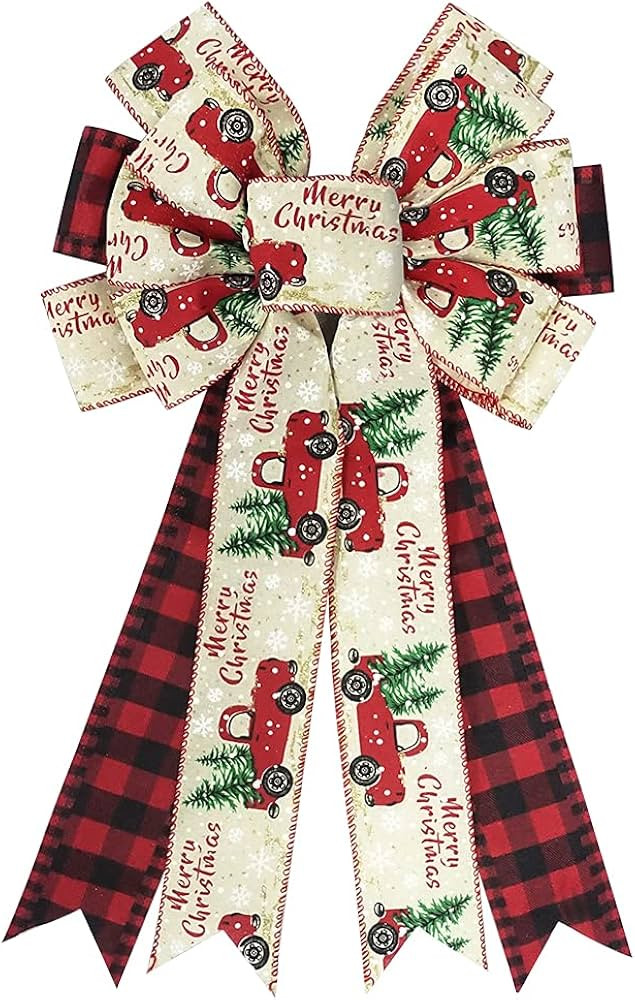 Large Christmas Bows for Wreaths - Buffalo Plaid Decorative Wreath Bow for Front Door, Merry Chri... | Amazon (US)