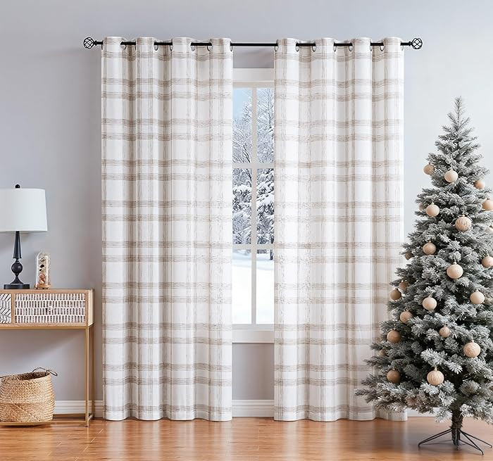 Randall Christmas Brown Light Filtering Drapes 108 Inch Long with Nickel Grommet,Semi-Sheer Linen... | Amazon (US)