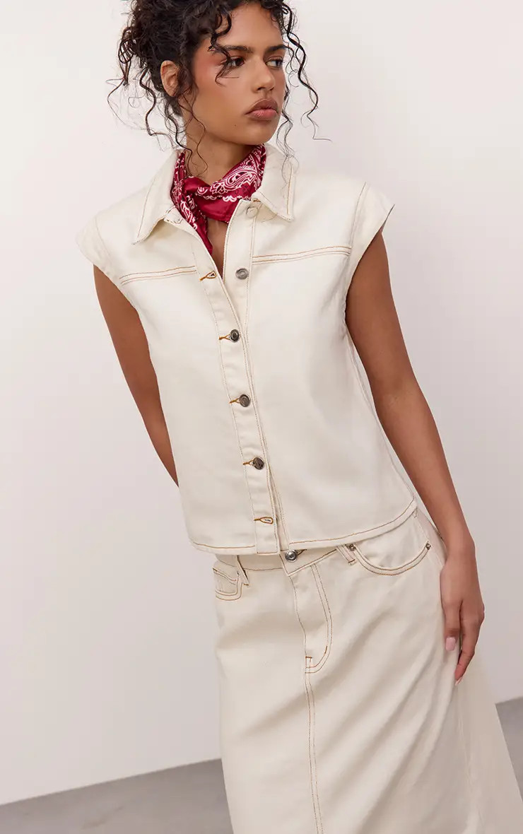 Ecru A Line Denim Maxi Skirt | PrettyLittleThing US