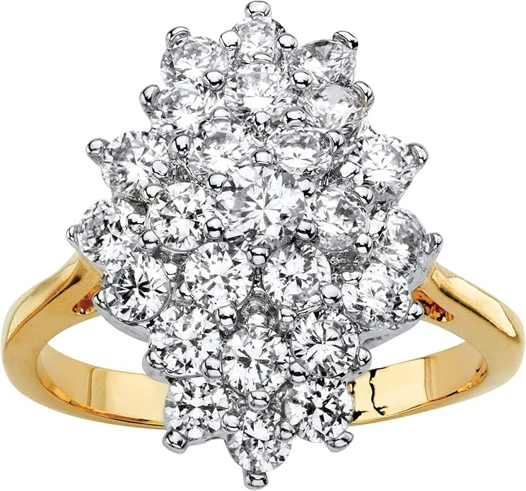 PalmBeach Yellow Gold-Plated Round Cubic Zirconia Marquise Shaped Cluster Ring Sizes 6-10 | Amazon (US)