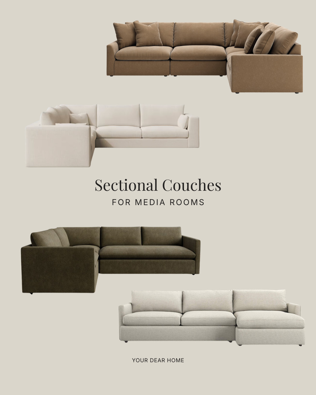 If you’re designing a media room, a good sectional really sets the tone. These are all cozy, comfortable, and easy to style, whether you like light neutrals or something a little deeper and moodier. 

 #LTKHome