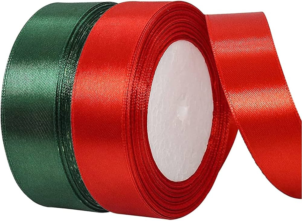 2 Rolls 50 Yard Christmas Satin Ribbon, 1 Inch Wide Gift Wrapping Ribbon Double Faced Polyester R... | Amazon (US)