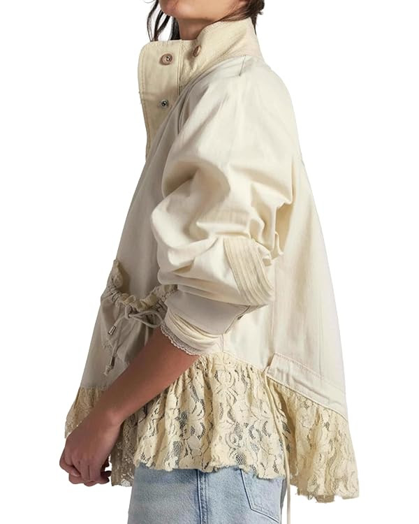 Womens Lace Trim Utility Jacket Lightweight Relaxed Casual Coat with Snap Closure for Summer Spri... | Amazon (US)