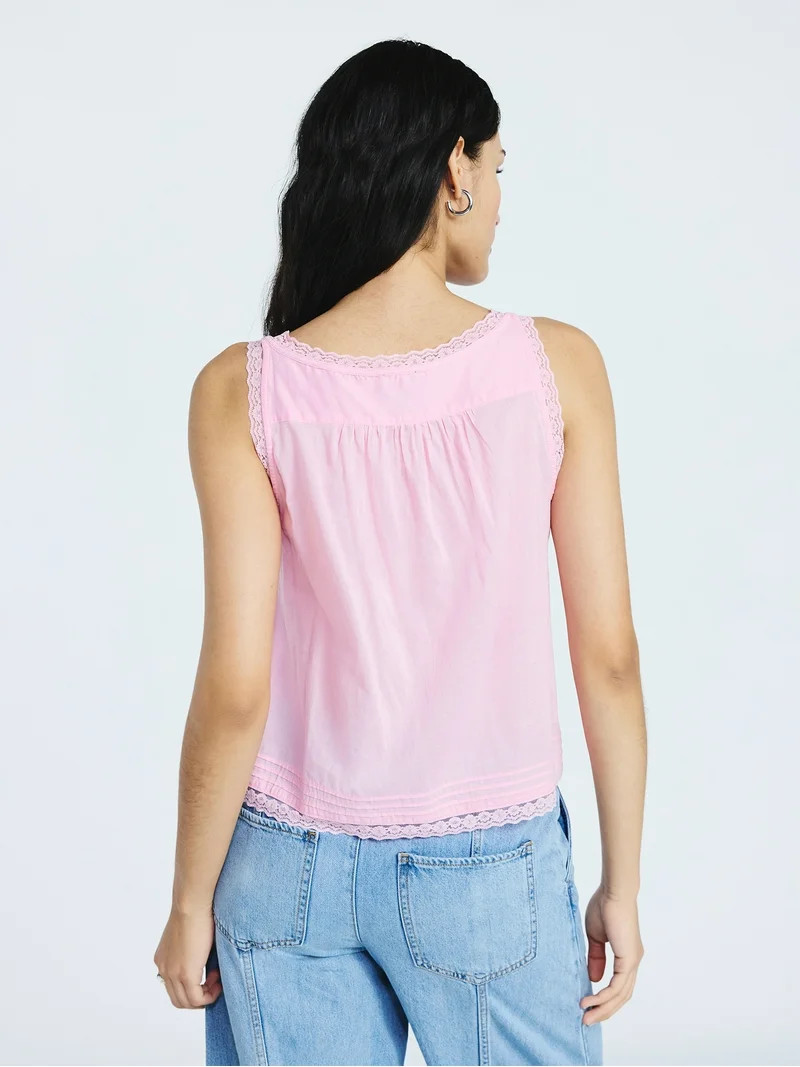 Scoop Women's and Women's Plus Flowy Cotton Tank Top with Lace Trim, Sizes XS-4X | Walmart (US)