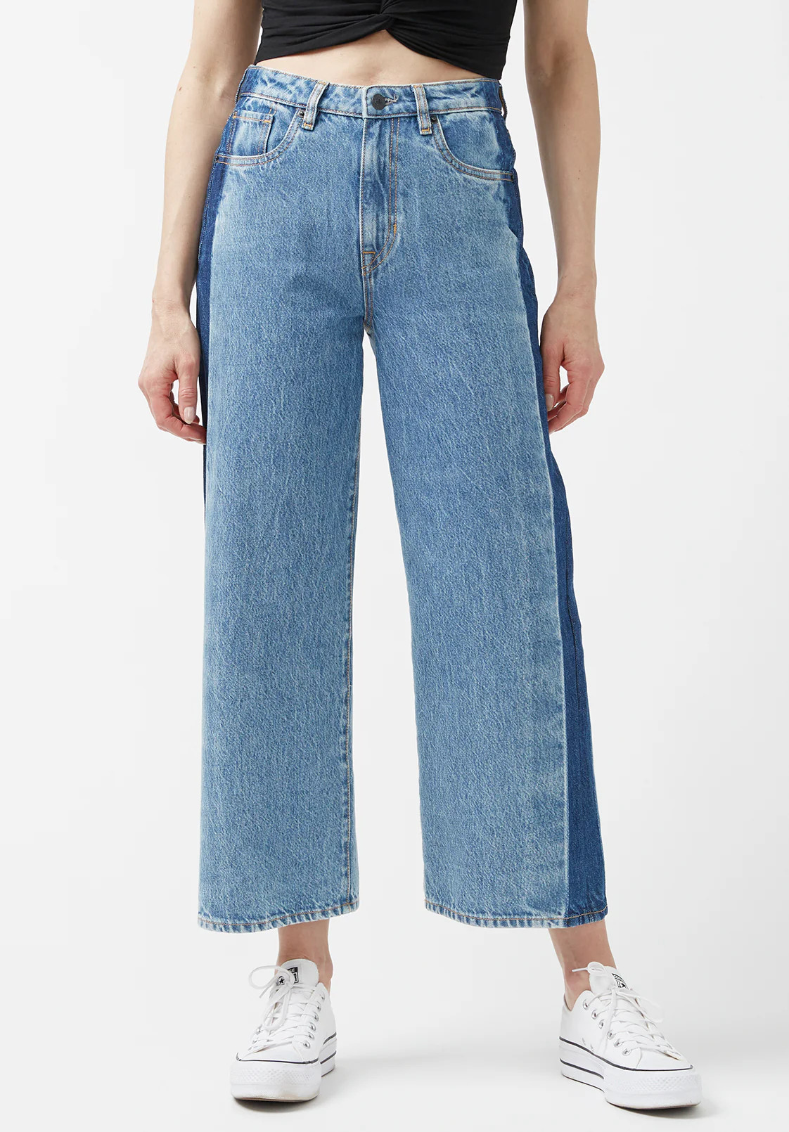 High Rise Wide Leg Cropped Addisson Women’s Jeans, Shadow Wash Blue - BL15896 | Buffalo David Bitton