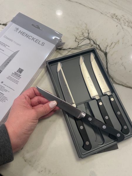 Henckels classic forged steak knives on major sale at Target! So happy with these. They match well to my set from 20 years ago! More than half off right now. 

*German Stainless Steel
*Satin Finish, Not Serrated 
*Triple-Riveted Handle
*Dishwasher safe

#LTKsalealert #LTKhome #LTKFind