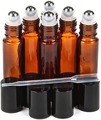 Vivaplex, 6, Amber, 10 ml Glass Roll-on Bottles with Stainless Steel Roller Balls - .5 ml Dropper... | Amazon (US)