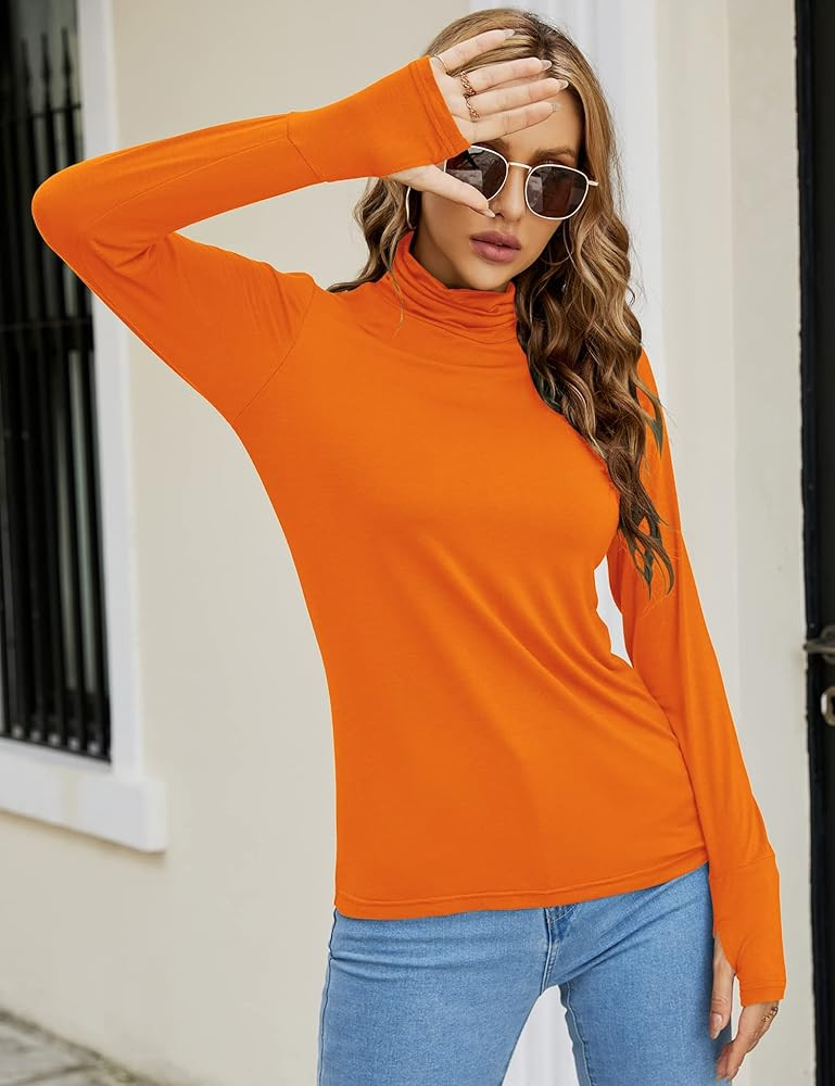 LUYAA Women's Long Sleeve Turtleneck Lightweight Slim Active T Shirts Thumb Holes for Fall Spring Wi | Amazon (US)