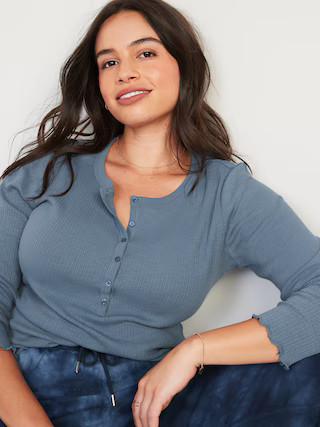 Long-Sleeve Ribbed Henley T-Shirt for Women | Old Navy (US)