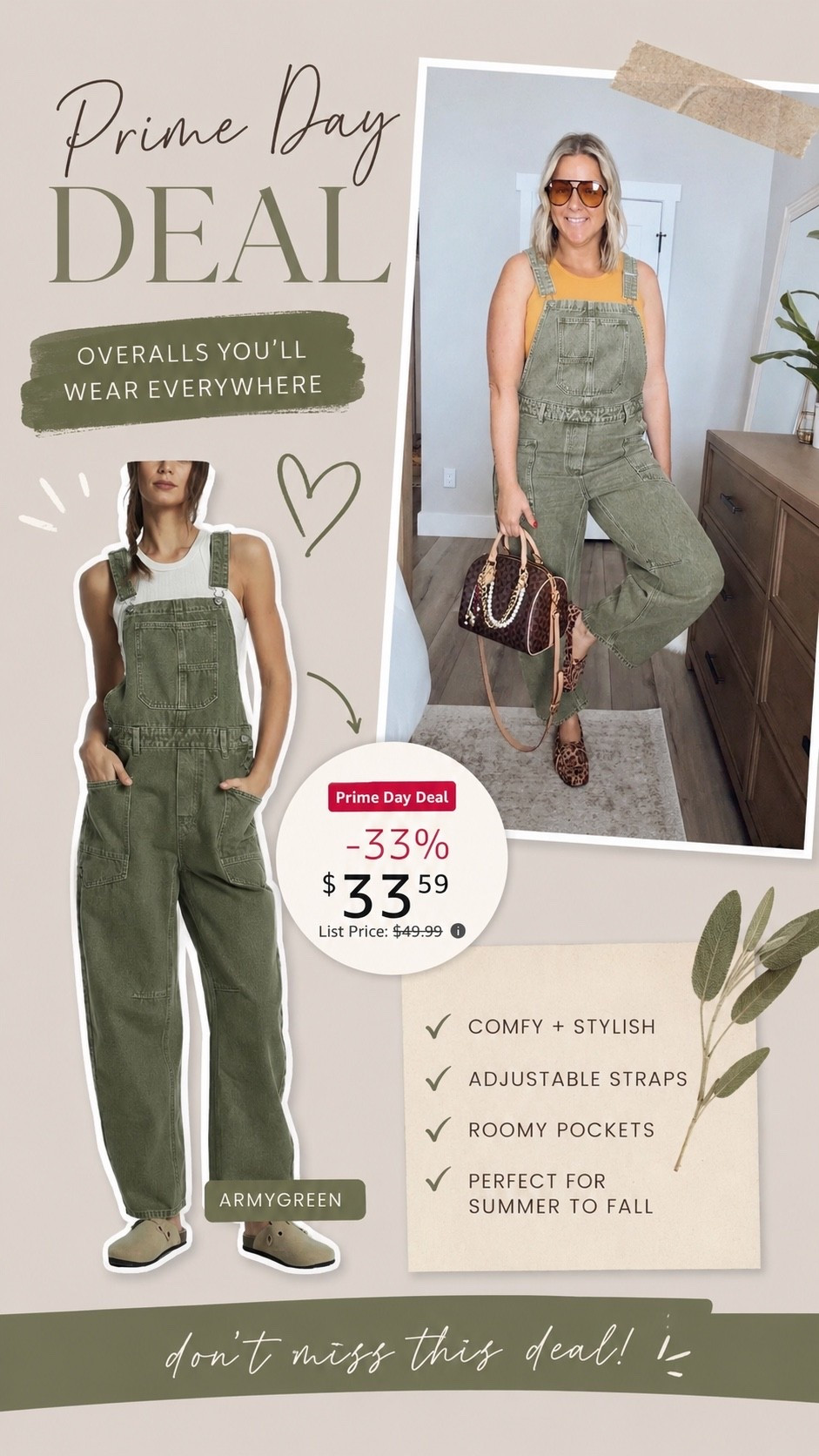 I’ve been living in these overalls! 🤍 They’re on Prime Day deal and are the perfect piece to take you from summer into fall. Wearing my true size L. 🍂✨ 

#PrimeDayFinds #AmazonFashion #MidsizeStyle

#LTKmomlife #LTKMidsize #LTKOver40