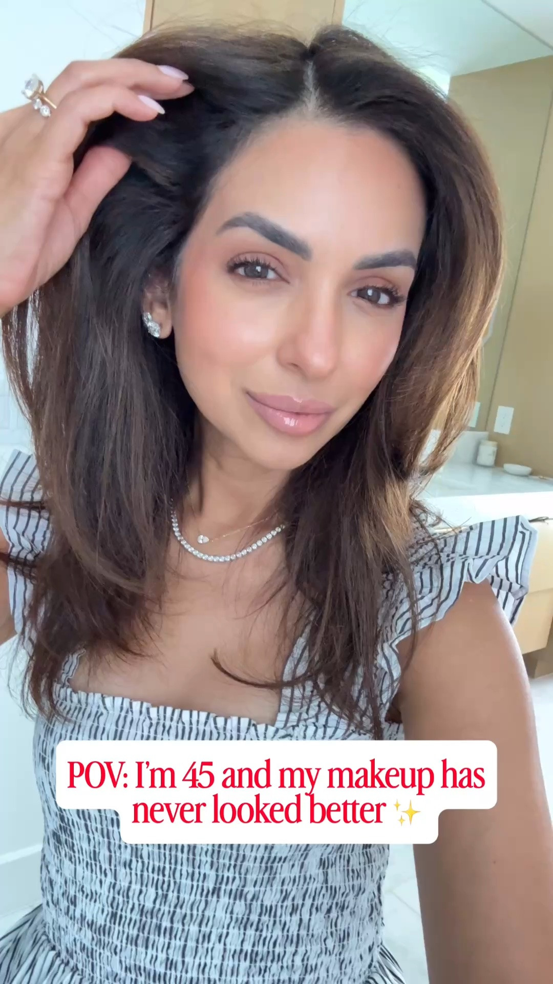 45+ makeup that works!
Steps:
Glow tint in shade 7.5
Skin tint shade 6
Serum stick
Color corrector medium 
Concealer medium golden neutral 
Transluscent light powder for undereyes
Translucent powder face 
Bronzer medium
Blush strawberry 
Lip liner 44
Lipstick Penelope pink 
Lip gloss east coast

#LTKBeauty #LTKgrwm
