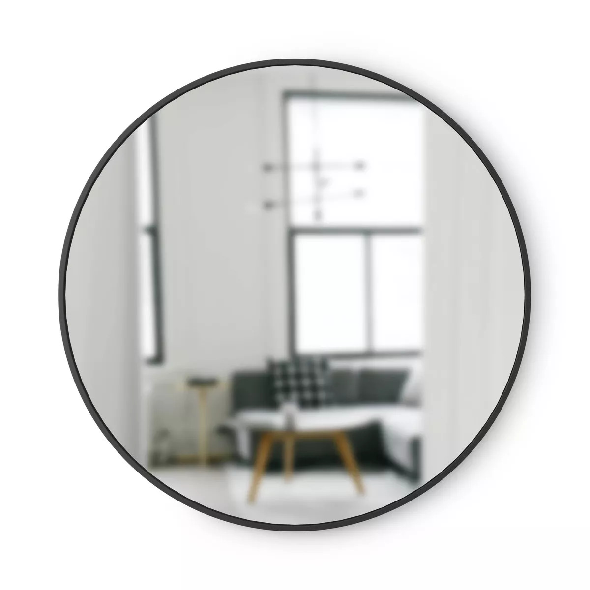 37" Hubba Round Wall Mirror Black - Umbra: Modern Industrial Rubber Frame, Wall Mount, No Assembl... | Target